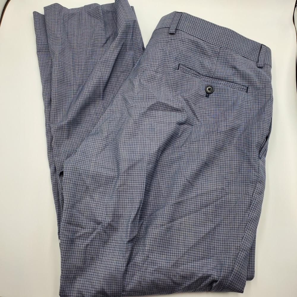 Brooks Brothers Classic Mens Blue Micro Check Wool Blend Dress Pants W36 L30
